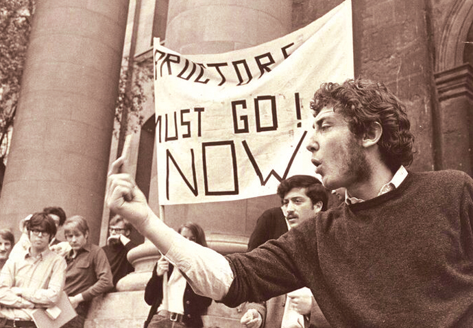 Michael Rosen taking part in a demonstration in 1968