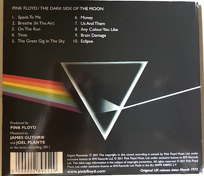 The Dark Side of the Moon signed CD back